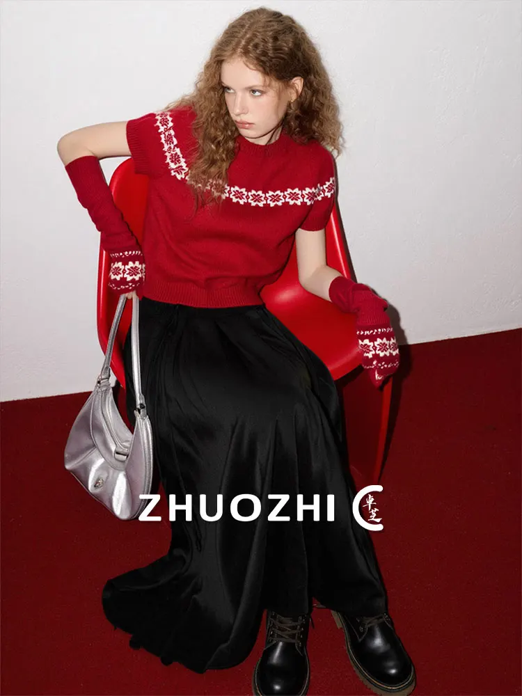 

ZhuoZhi Fair Isle Knitted Long Sve round Ne Slim Fit Top 2025 Autumn New Sle Versatile French Sle Medium Softn