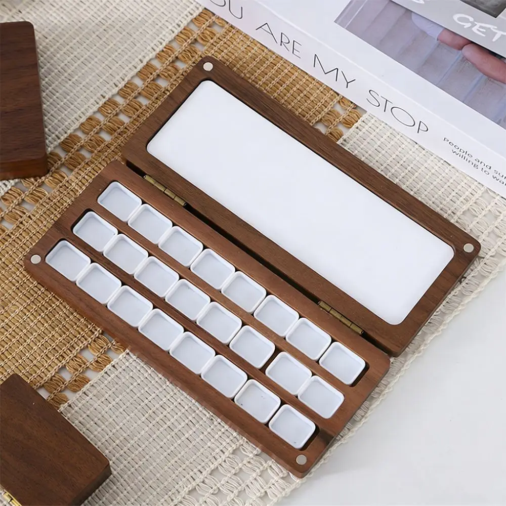 Empty Box Walnut Wood Watercolor Palette Compact Magnetic Suction Paint Box Mini Portable Pocket Palette Travel Use