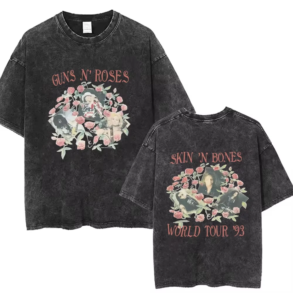 

Мужская футболка Y2K с коротким рукавом и круглым вырезом, новинка, с принтом Guns N' Roses Bullet Rose, в стиле рок-группы, с эффектом потертости