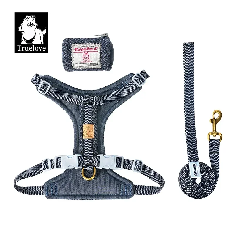 Truelove Pet Harness Leash Set Harris Tweed Fabric No Pull Dog Vest Harness for Walking Training Adjustable Easy Control TLH2912