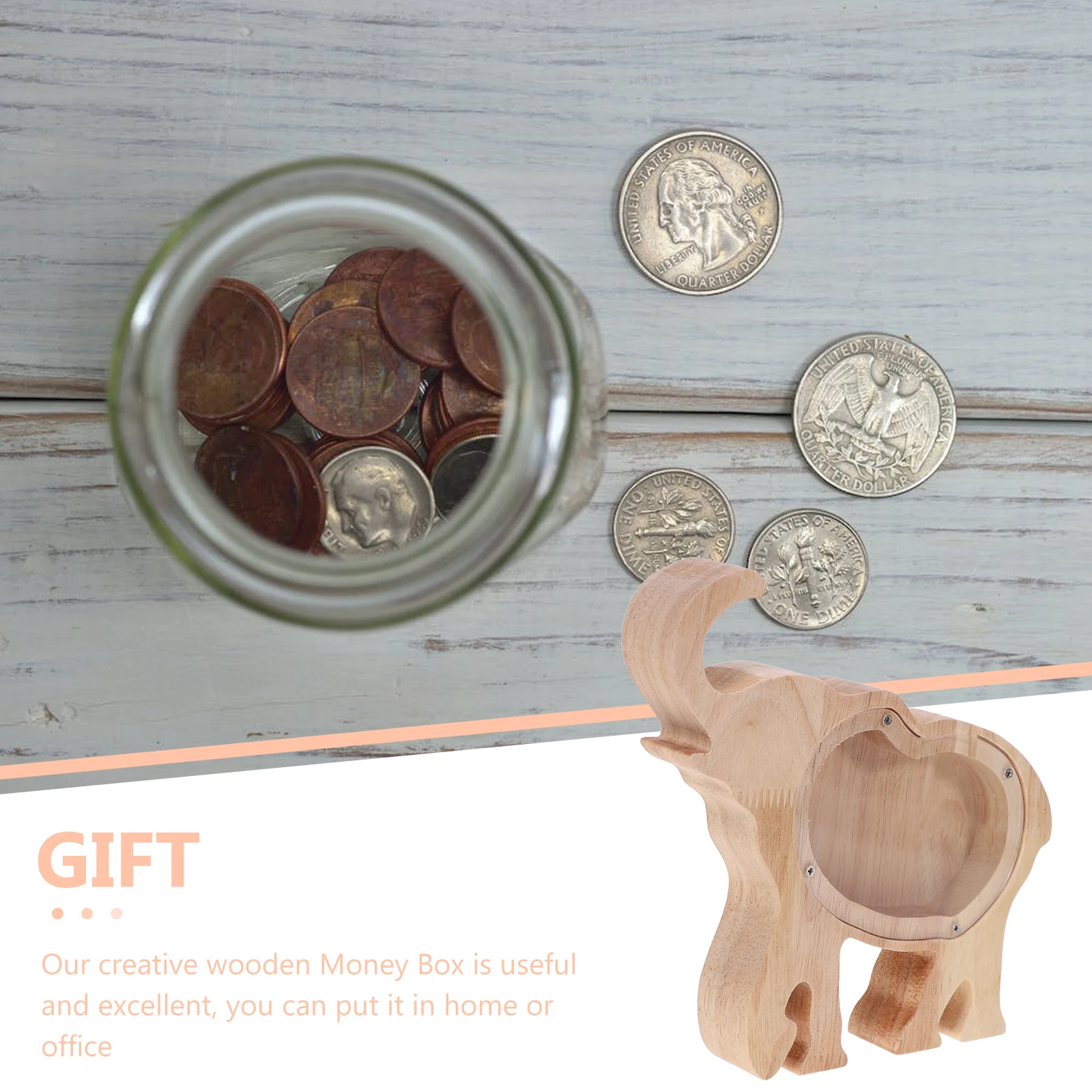 

Creative Wooden Elephant Money Box Piggy Bank Animal Shape Coin Storage Home Decor Accessory for Bedroom Desk