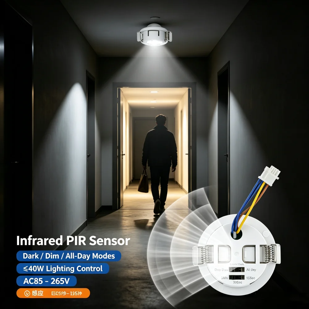 Ac 85v-265v 40W Human Presence Infrared Sensor Switch Module Hallway Body Infrared PIR probe delay Time Switch 15S/30S/300S
