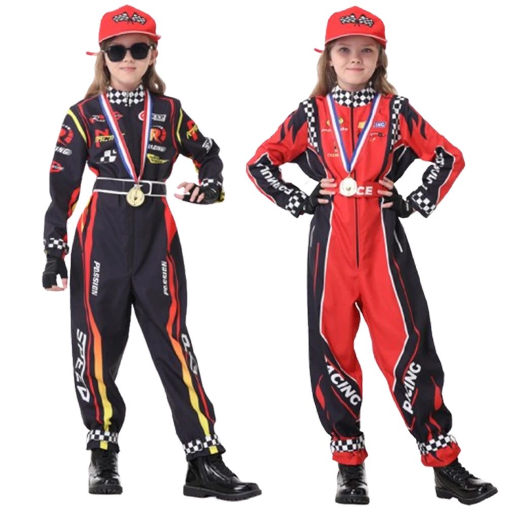 

Children's racing role-playing costume cosplay jumpsuit with belt set for boys and girls racing themed performance costumes