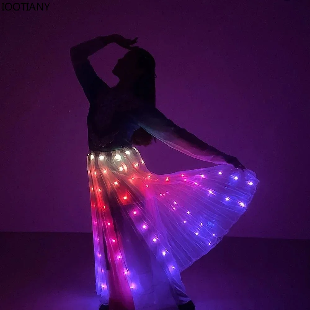 Adult White Led Dance Skirt White Colorful Light Belly Dance Performance Props Luminous Dance Outfit Carnival Party Dance Skirts