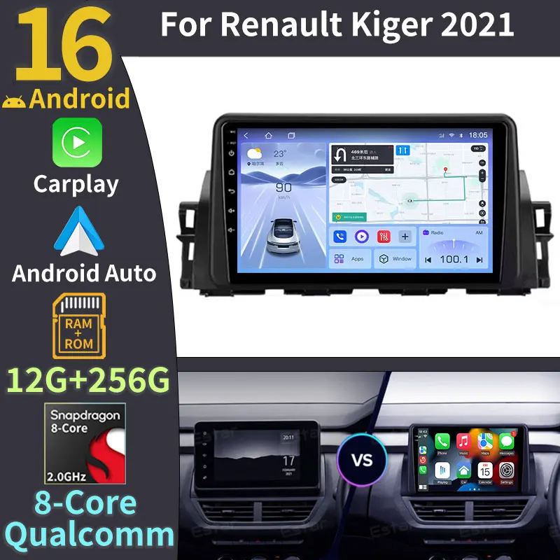 Android 16 Car Radio For Renault Kiger 2021 Stereo BT 4G LTE 5G WIFI Qualcomm 2DIN GPS Wireless Carplay Auto DSP Multimedia QLED