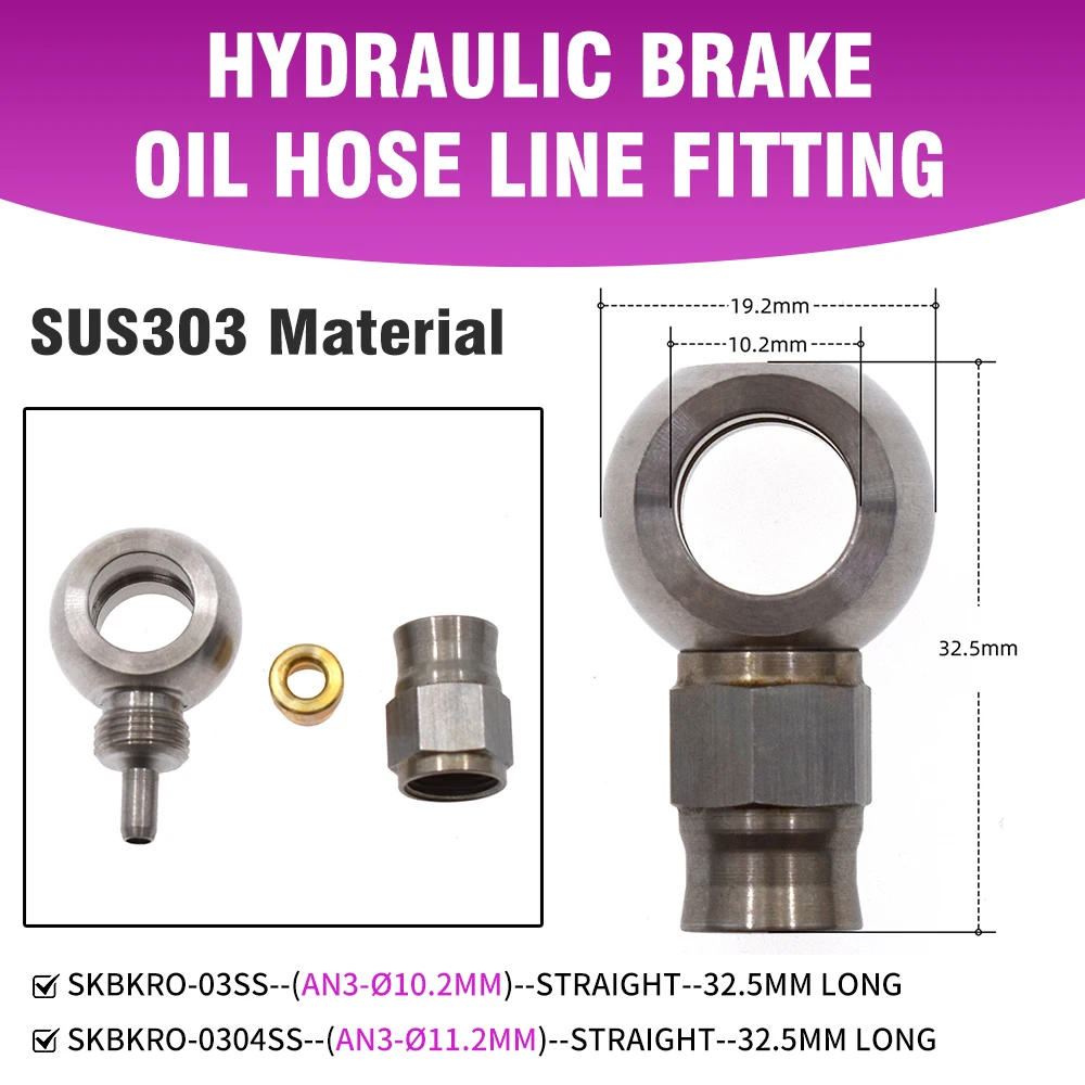 

SK CUSTOM AN3 Stainless Steel Car Motorcycle Hydraulic Brake Oil Hose Line Banjo Fitting 10.2mm 11.2mm Straight Brake Hose Ends