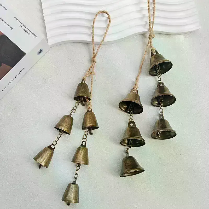 Vintage Brass Hanging Bells With Rustic Retro Design And Melodic Chime Perfect For Home Wall Decor Patio Garden Door Decoration