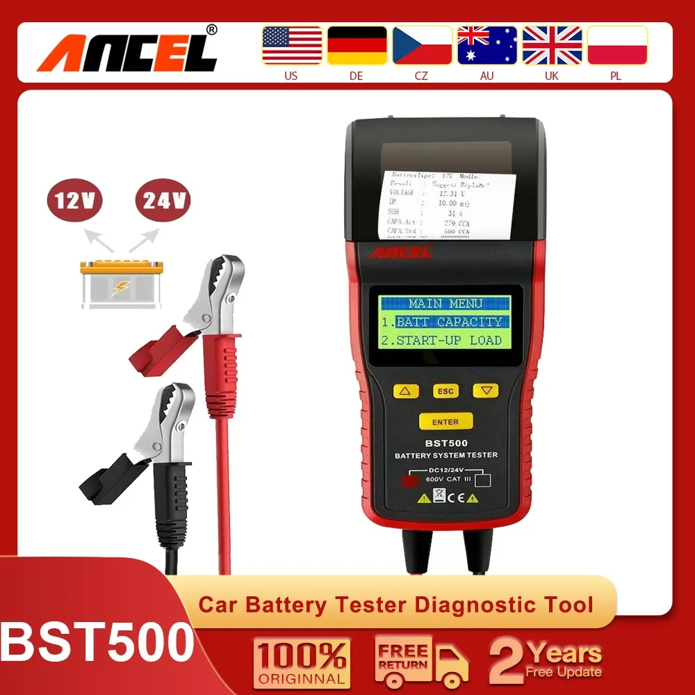 

Car Battery Tester ANCEL BST500 With Printer 12V 24V Cranking Charging Analyzer Truck Battery Load Test Multi-Language