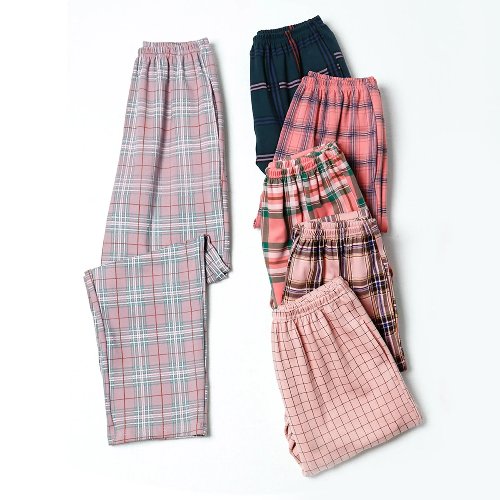 Spring and Autumn Long Pants Multi Colors Plaid Design Sleepwear Trousers for Ladies Nightwear Pajamas Pantalon for Women