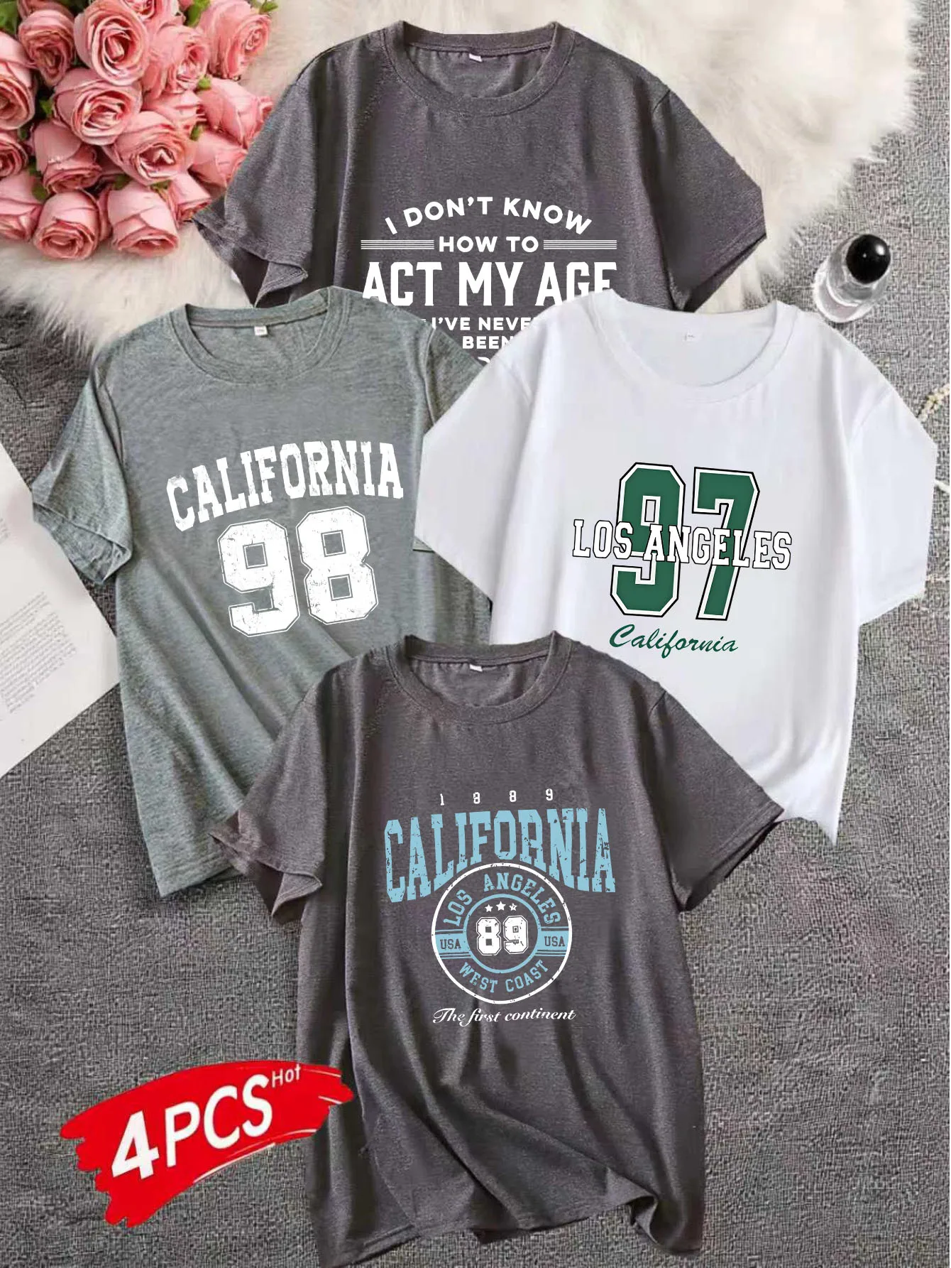 

（4pics）Women's Large Size 1-7XL Printed round Neck Short Sleeve T-shirt Comfortable Casual Top in European Style