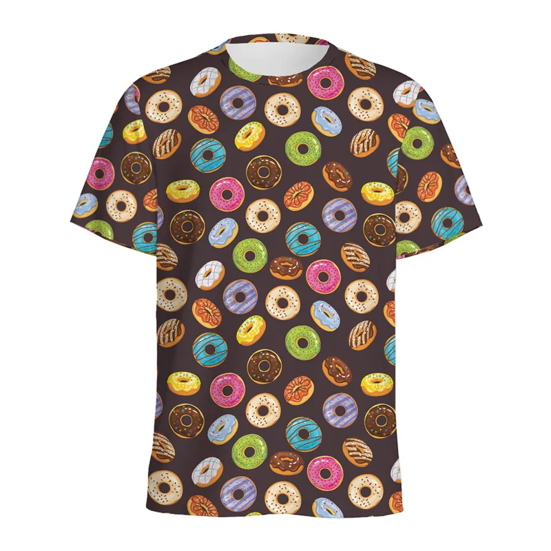 Colorful Donut Pattern T Shirt For Men Kids Summer Casual Round Neck Short Sleeve Tees Streetwear Tops 3d Printed Food T-Shirt