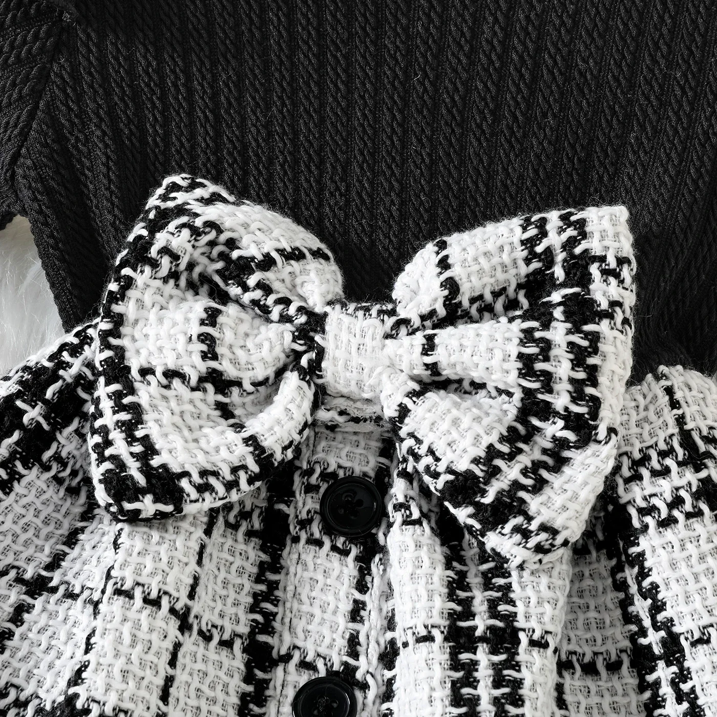 PatPat Baby Girl Solid Rib Knit Ruffle Long-sleeve Spliced Tweed Bow Front Dress Soft and Comfortable Perfect for Outings