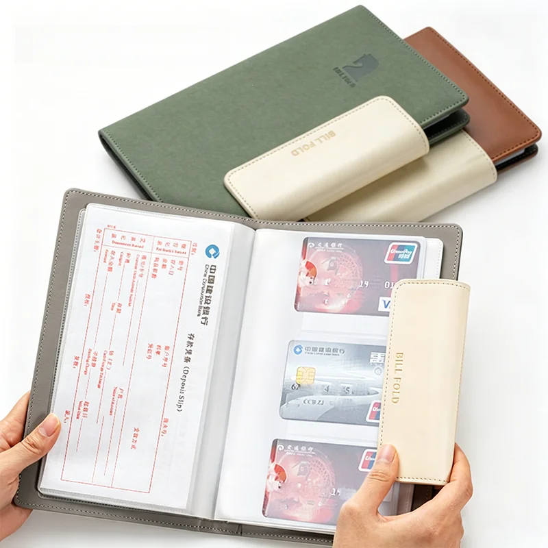 letian-レザー表面収納ブック-ドキュメント-銀行明細書-小切手-貯蓄証明書-チケットコレクションアルバム-カジュアル-シンプルスタイル