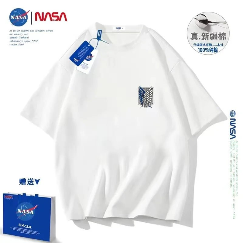 Camiseta Giant Attack de 2 yuanes para estudiantes masculinos y femeninos, anime japonés, algodón, alas libres, manga corta, verano