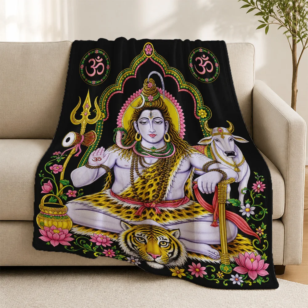 Boho Hindu Om Symbol Meditation Throw Blanket Spiritual India Culture Shiva Ganesh Couch Decor Printed Ethnic Accent