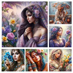5D DIY Diamond Embroidery Flower Woman Portrait Full Diamond Mosaic Beautiful Girl Embroidery Handmade Gift Set Home Decorative