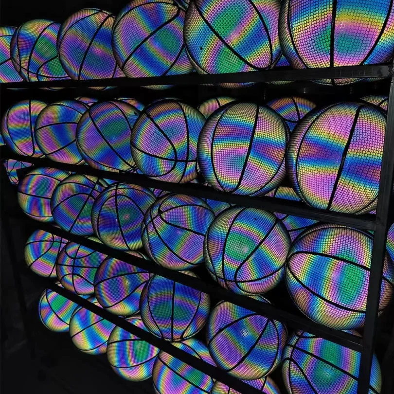 発光バスケットボールボールホログラフィック反射照明フラッシュボール PU 耐摩耗性光るバスケットボールナイトスポーツゲーム