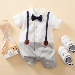 Short Sleeve 0-18 months Gentleman Tie Outfit Handsome Jumpsuit Spring and Autumn Baby Boys Suits Cotton Onesie Newborn Toddler