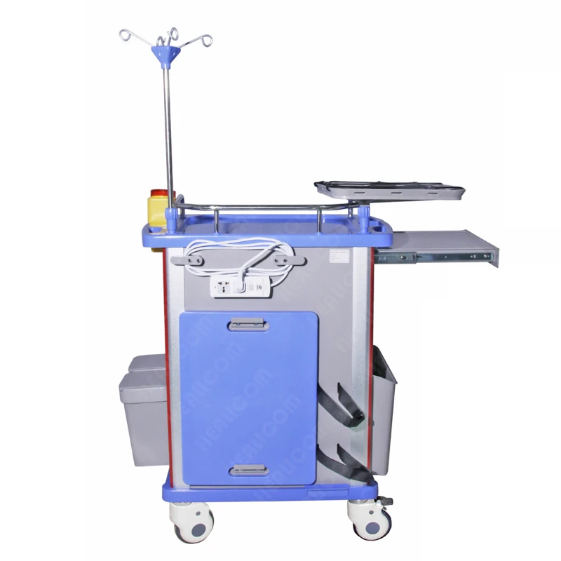 

Hospital Clinic Medical Emergency Multi-function Crash Cart, ABS Medication Anesthesia Trolley with Wheel