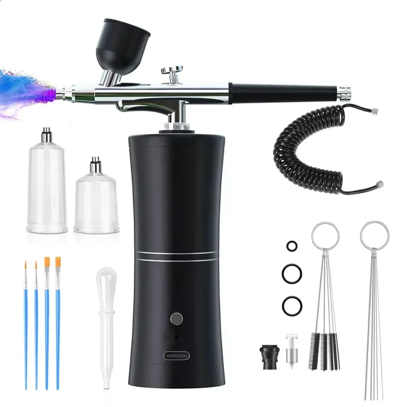 Hairdresser High Paint Cordless Rechargeable Air Compressor Gun ABS Salon Makeup Nail Art Cake Decoration Airbrush Kit