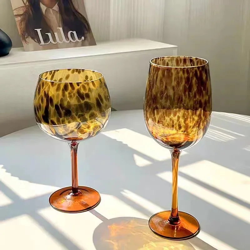 Vintage Leopard Goblet Crystal Glass Wine Glass Cup Round Belly Antique Glasses Cocktail Whiskey Glasses Barware Drinkware Cups