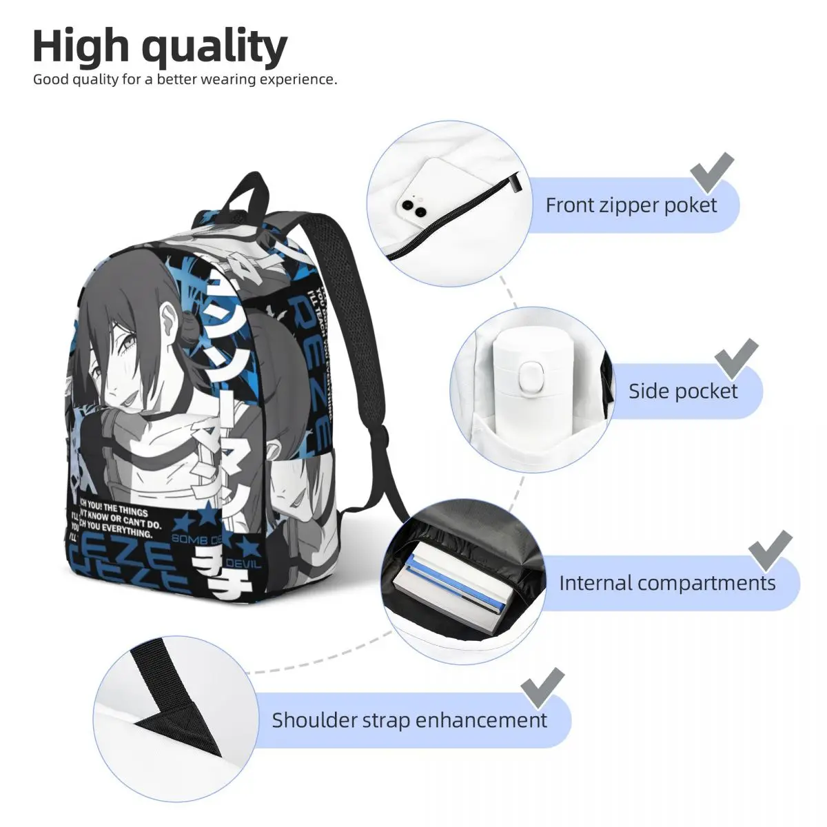 حقيبة ظهر Chainsaw Man Reze للأولاد والبنات والأطفال والطلاب حقيبة كتب مدرسية لفيلم الرسوم المتحركة Daypack حقيبة رياض الأطفال الابتدائية للسفر