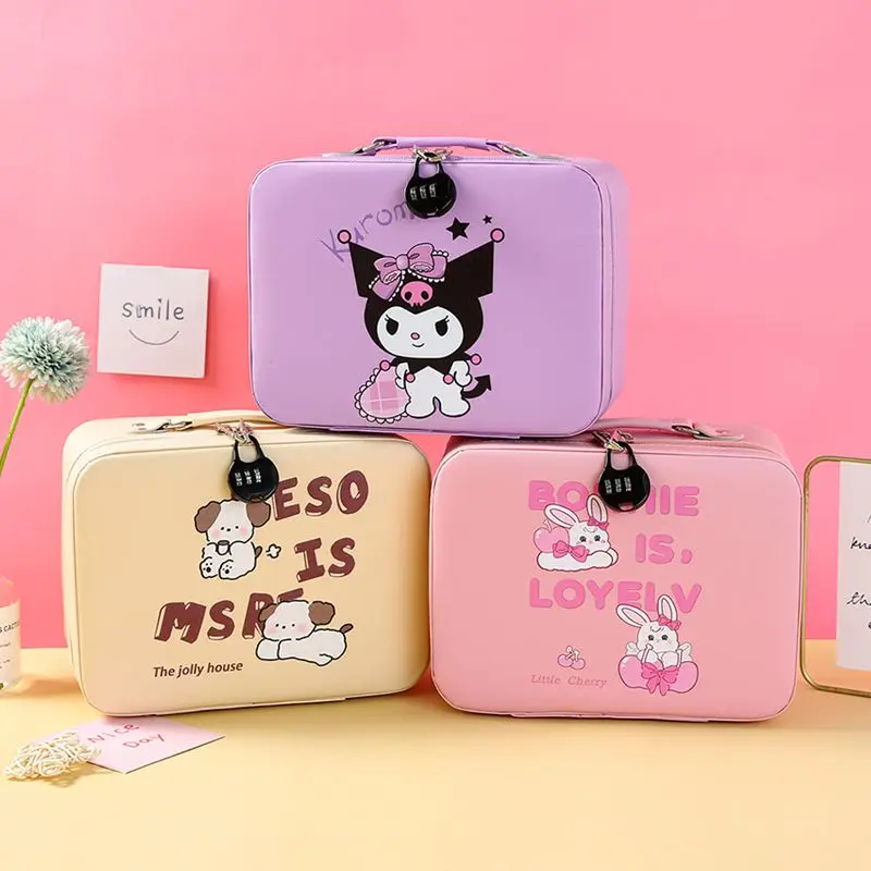 

Sanrio Girls Makeup Bag Makeup Box Makeup Mirror Kuromi Cartoon Multi-Functional Portable Business Trip Cosmetics Storage Box