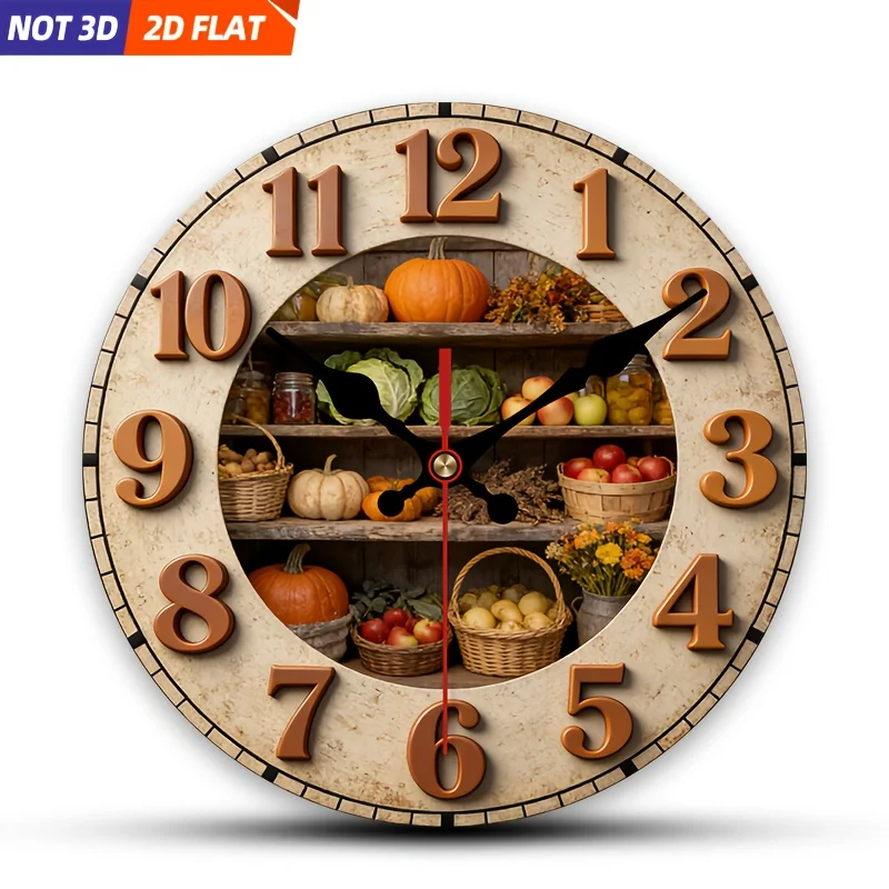 

1 шт. настенных часов с изображением фруктов и овощей, выполненных в плоском 2D-стиле. Эти бесшумные декоративные часы H