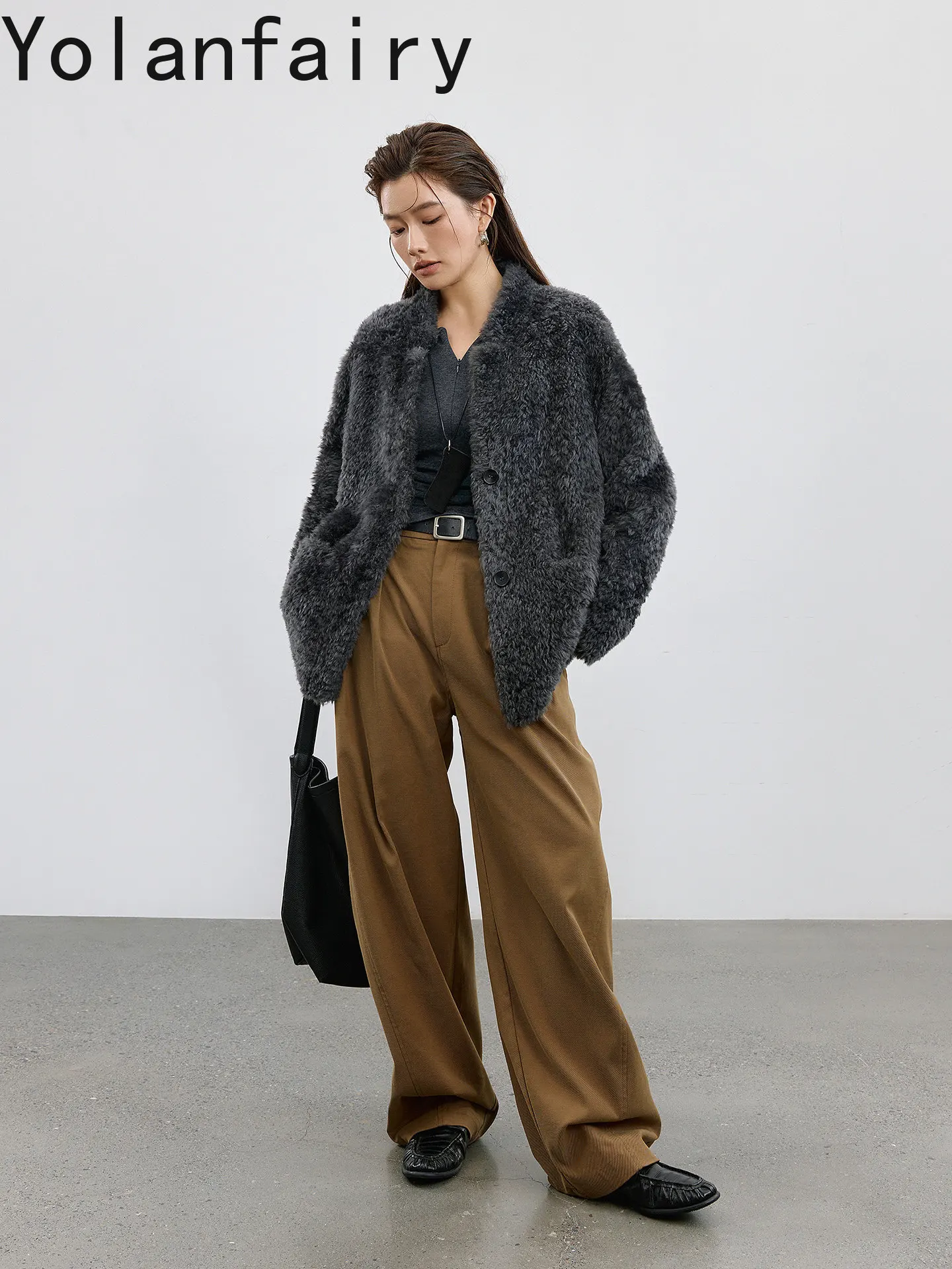YOLANFAIRY Luxury 100% Natural Fur Coat Woman Winter Mid-length Genuine Sheepskin Shearling Real Fur Jacket Old Money Style шуба