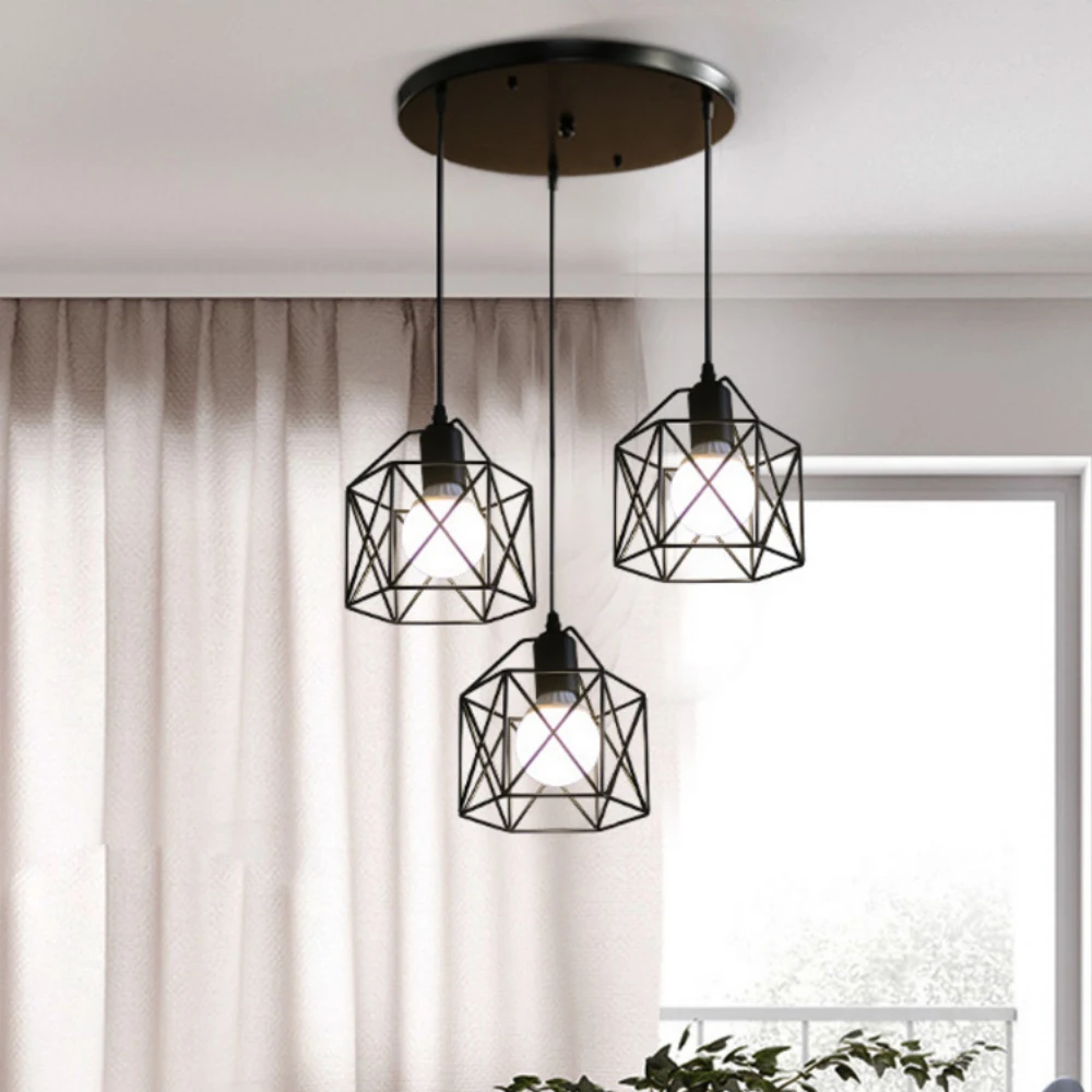 

Modern Cage Pendant Light E27 Iron Minimalist Vintage Scandinavian Loft Pyramid Pendant Lamp Metal Hanging Ceiling Lamp Fixtures