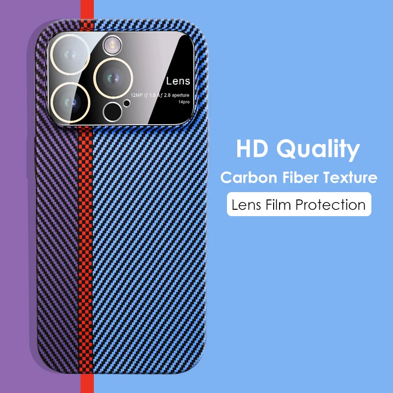 

Luxury Carbon Fiber Texture Lens Film Protection Phone Case For iPhone 11 12 13 14 Pro Max 14Plus Carbon Fiber Shockproof Cover