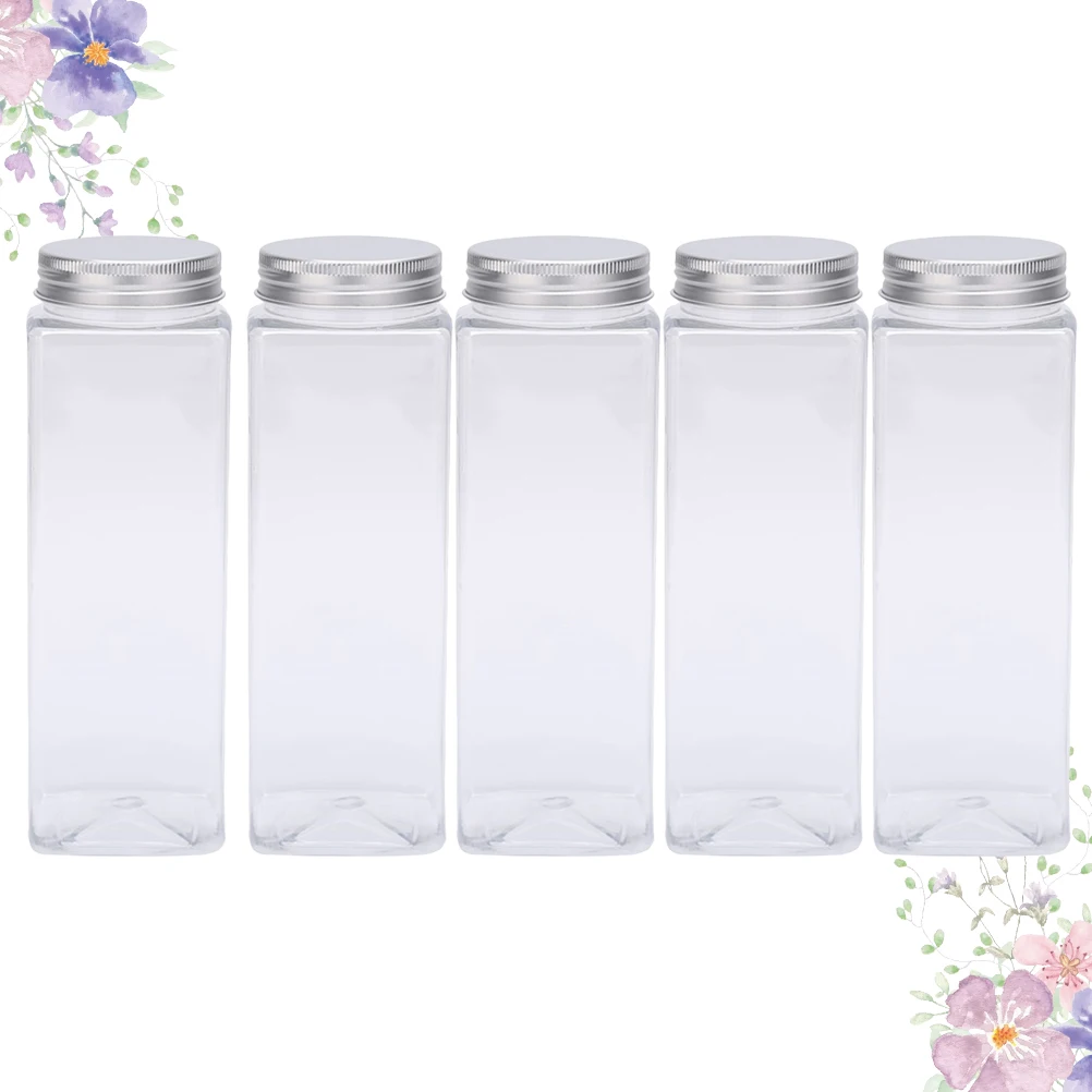 

5 Pcs with Cover Plastic PET Bottles Travel Drinks Juice Portable Storage Container