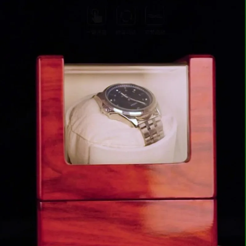 Solid Wood Watch Winder Automatic Mechanical Timepiece Rotating Casing Electric Winding Motor Container PU Leather Outer Shell