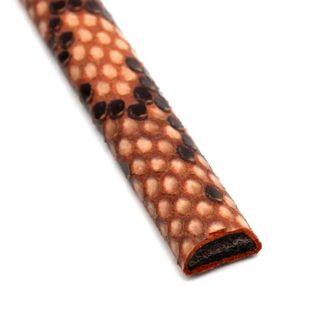 Orange Snake Skin Pattern 10mm Wide Licorice Leather Cords 10mmx6mm PU with Cowhide