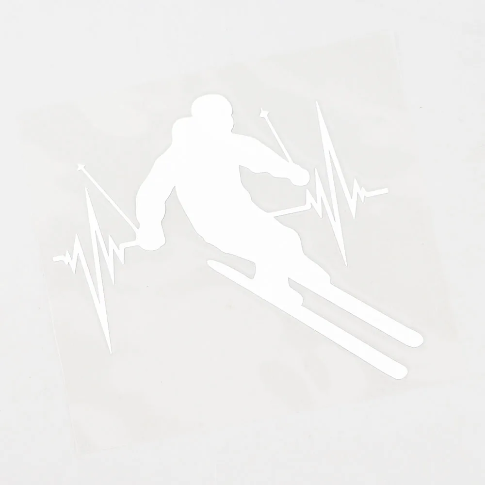 YJZT 12.8CM×12.1CM Heart Rate Pulse Ski Downhill Car Sticker Black/Silver Decal 8A-1358