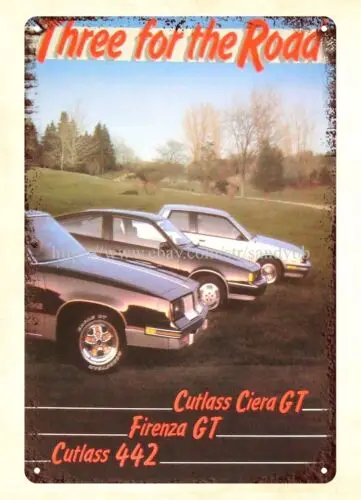 Arte de pared de metal para automóvil, señal de lata, Cutlass, Ciera GT, Firenza, 1985