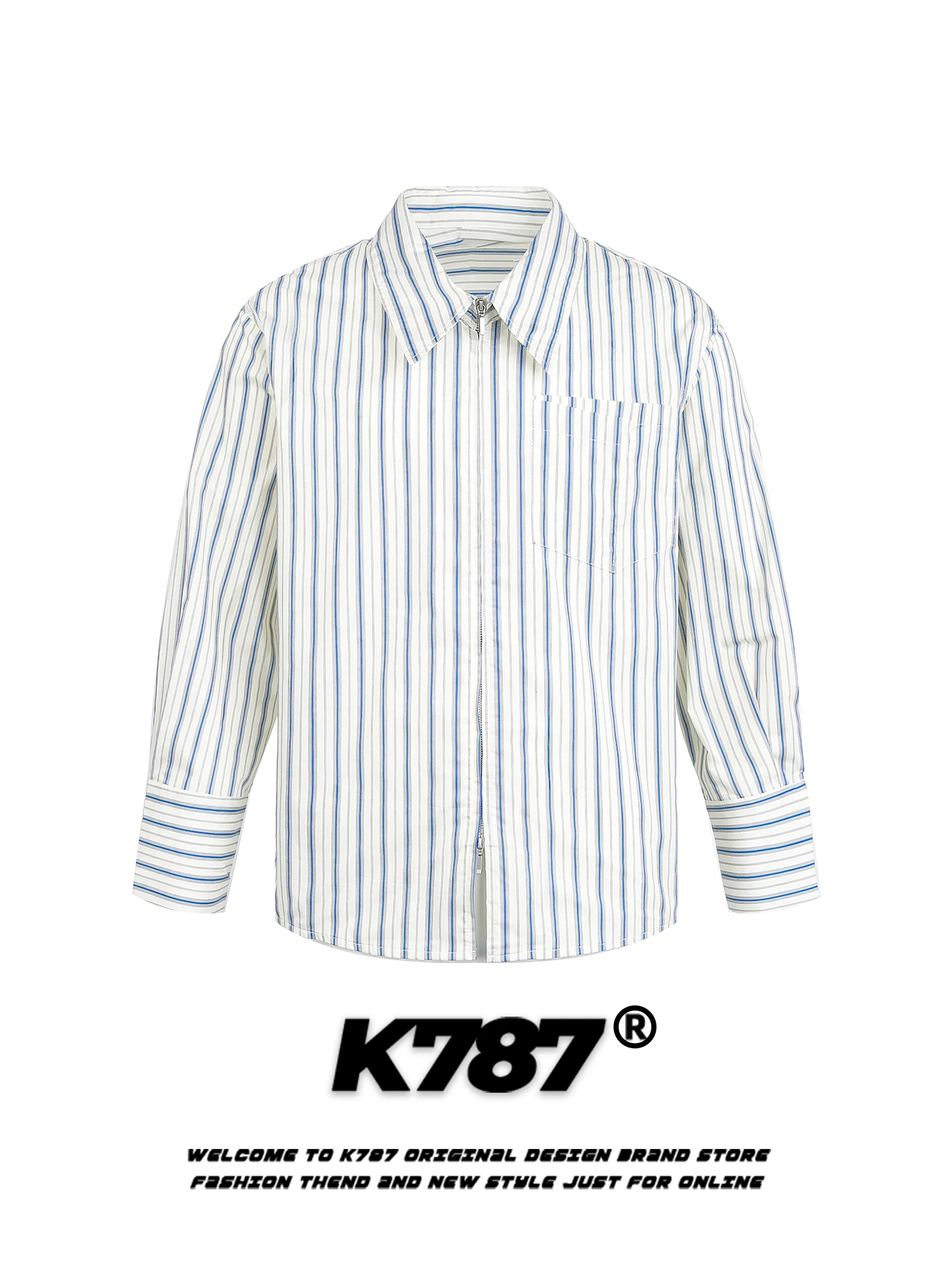 

Американская ретро-рубашка в полоску с длинным рукавом, свободная повседневная куртка на молнии, унисекс, для города, верхняя одежда из смесового хлопка и нейлона, осень