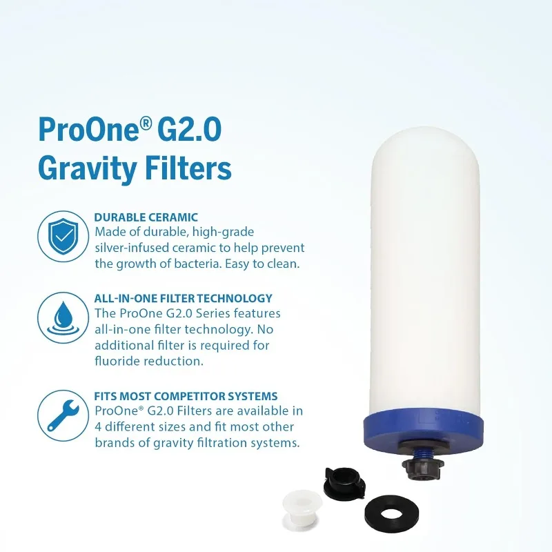 ProOne G-serie 9-inch zwaartekrachtwatervervangingsfilter, geschikt voor Big+ zwaartekrachtfiltratiesystemen op aanrecht