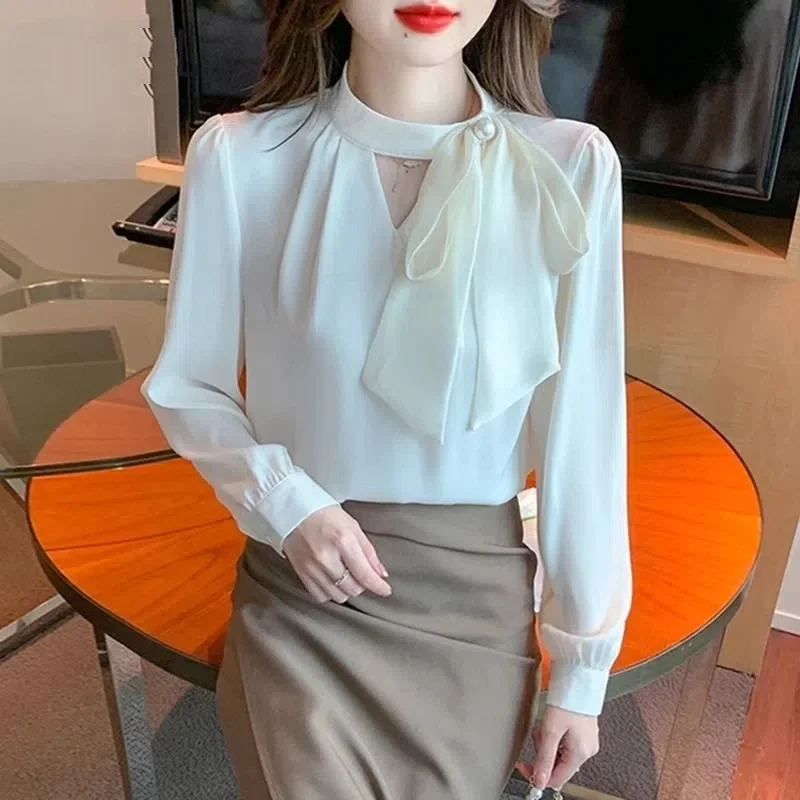 Büro Dame Chiffon Lose Jugend Bluse Frühling Herbst Langarm Solide Alle-spiel Elegante Hemd Tops Mode Koreanische Frauen kleidung