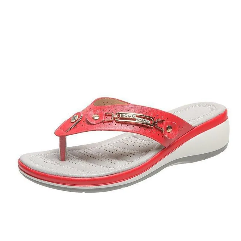 

Summer Fashion Leisure Women's Metal Buckle Beach Sandals Wedge Casual Slip-On Slippers Comfortable Daily Wear PU Sole