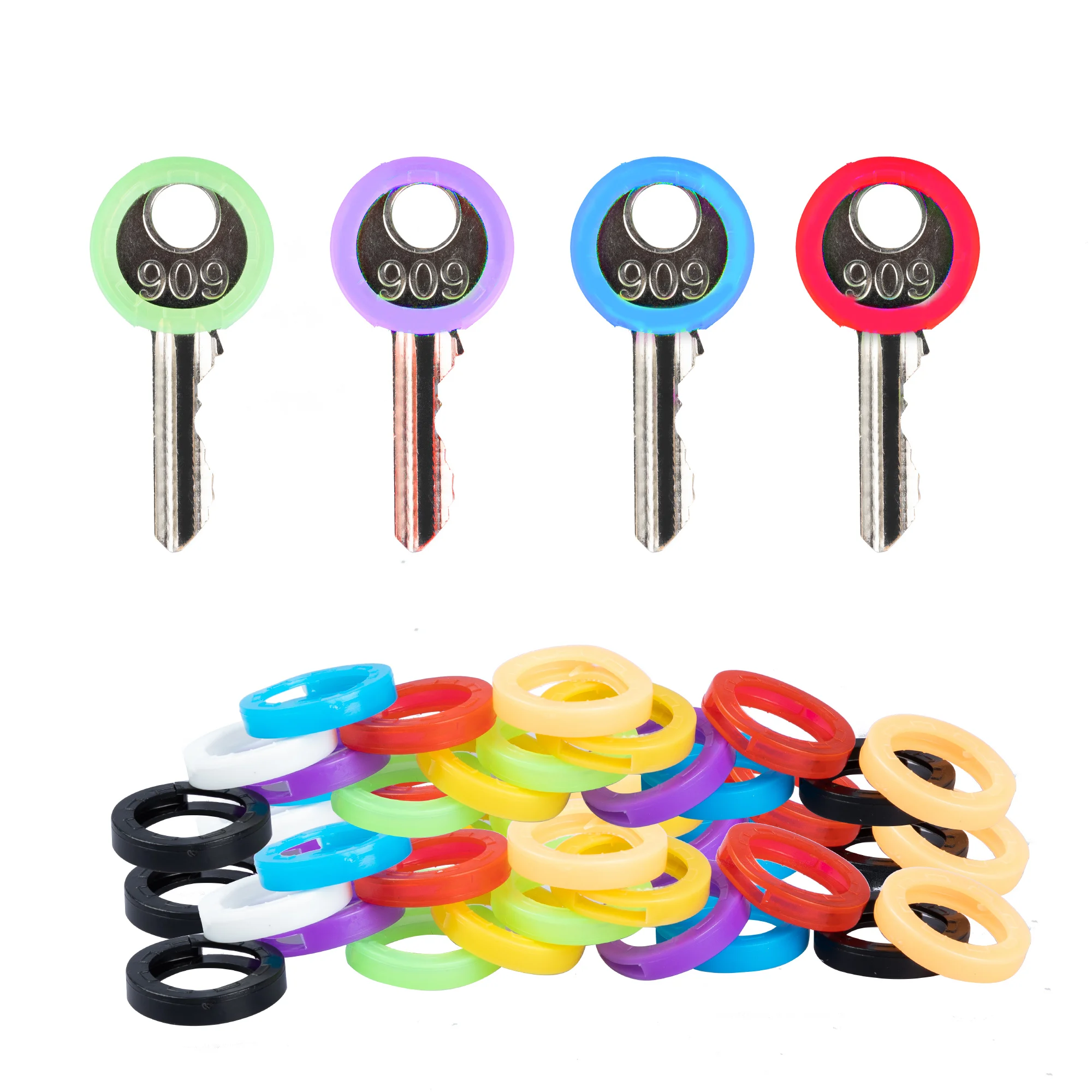 8pcs Mixed Color Hollow Rubber Key Covers Multi Color Round Soft Silicone Keys Locks Cap Elastic Topper Keyring