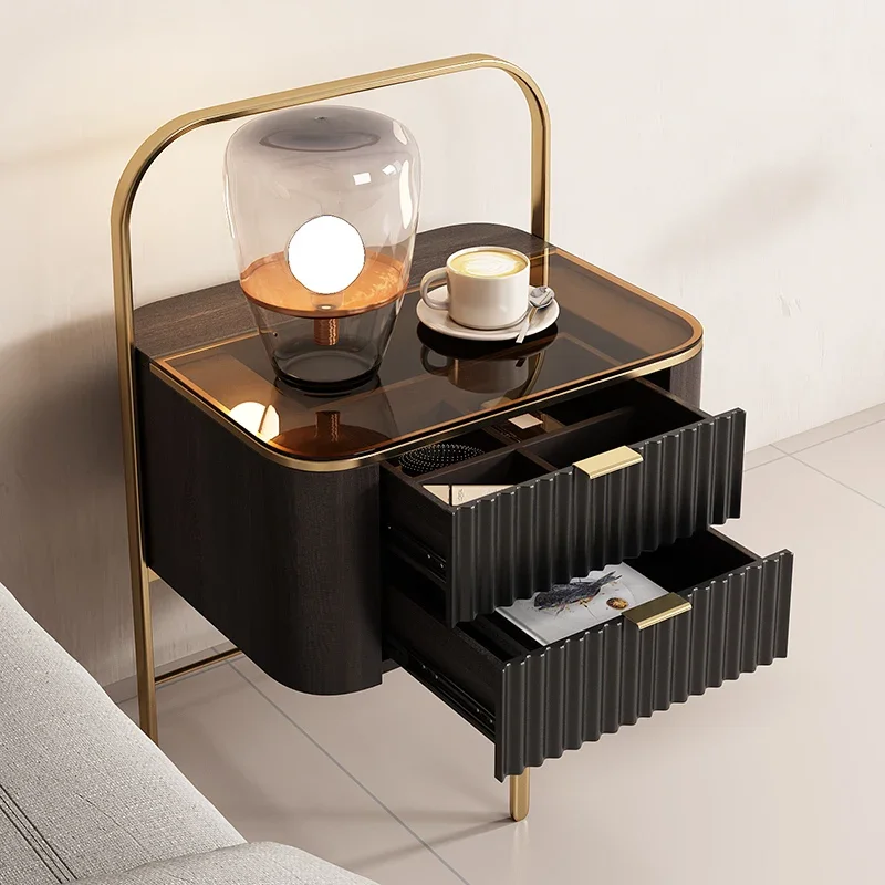 Italian Minimalist Bedside Table Master Bedroom Modern Minimalist Bedroom Light Luxury Storage Bed Side Cabinet