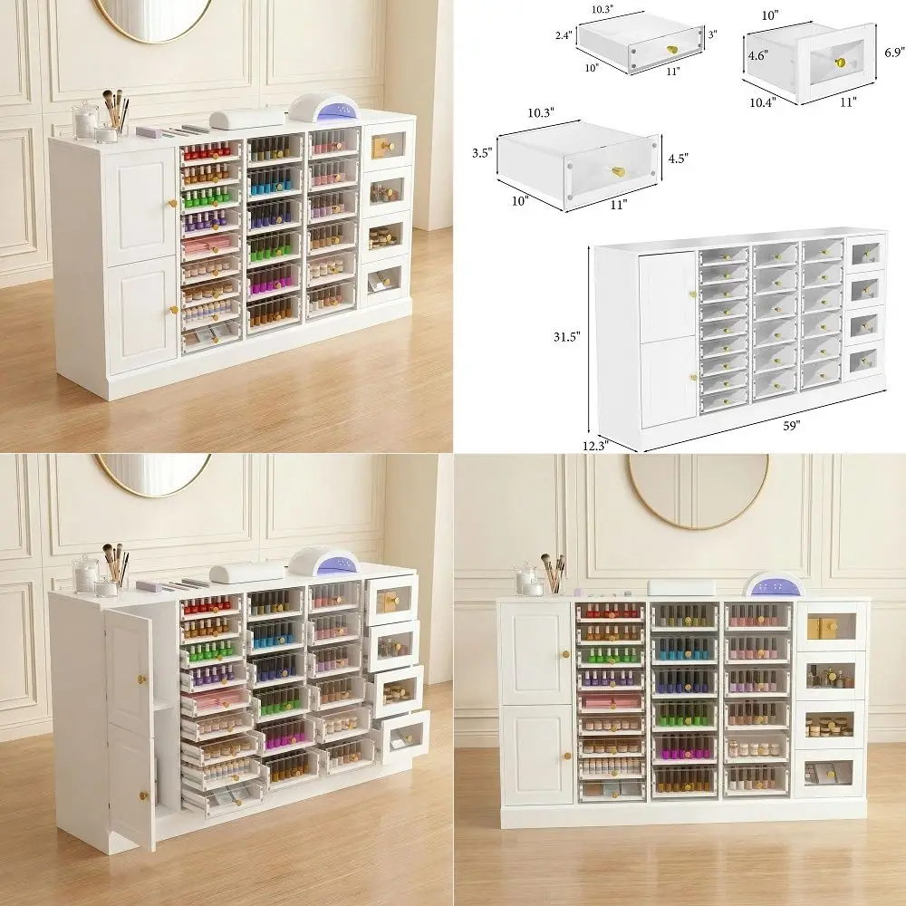 

59 W Manicure Storage Display Cabinet with Acrylic Fronts and 25 Drawers, Nail Polish Makeup Skincare Cabinet with Shelves for