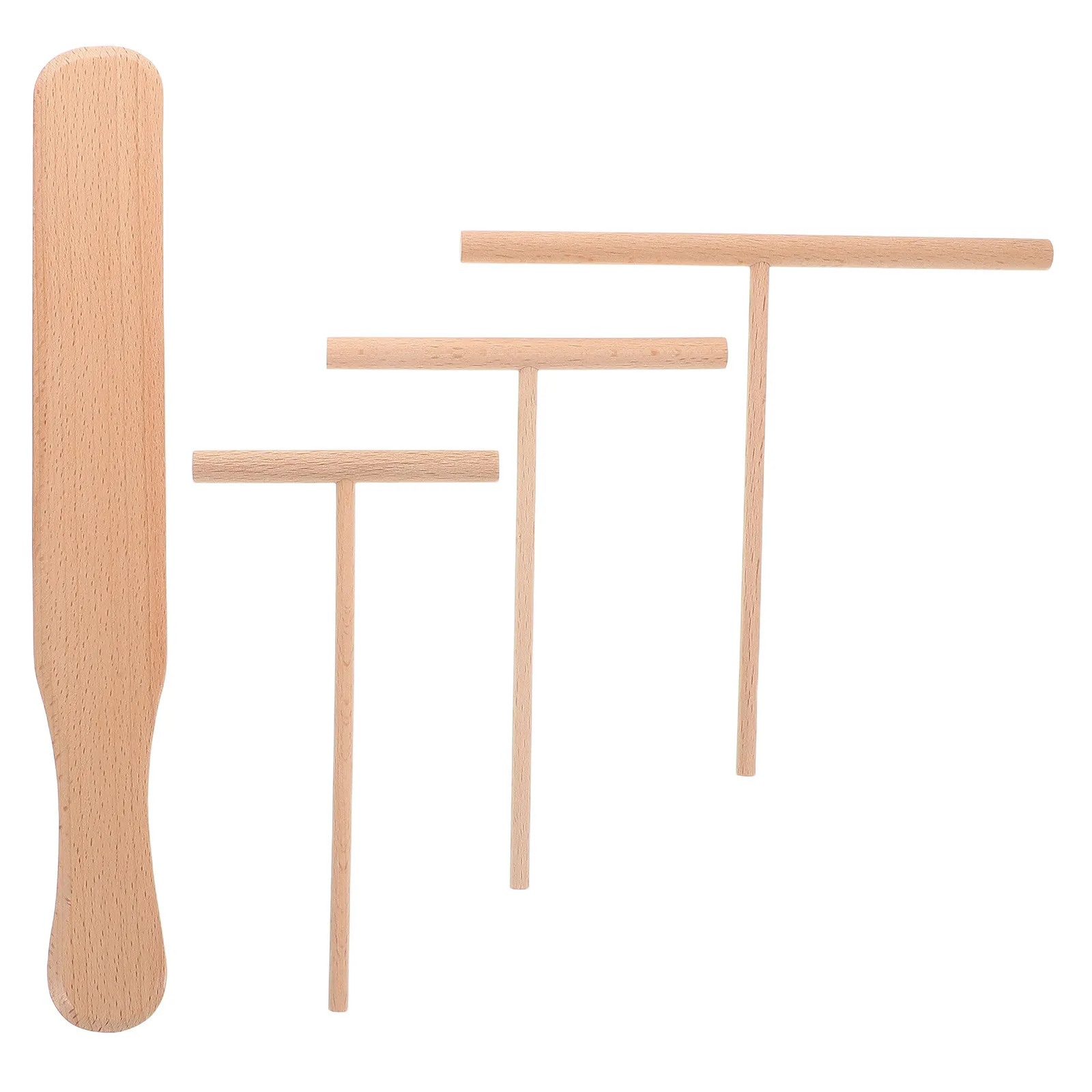 4Pcs Wooden Pancake Spreader Set T-Shaped Crepe Spatula Dough Scraper Cake Smoother Kitchen Baking Tool for Batter Spreading