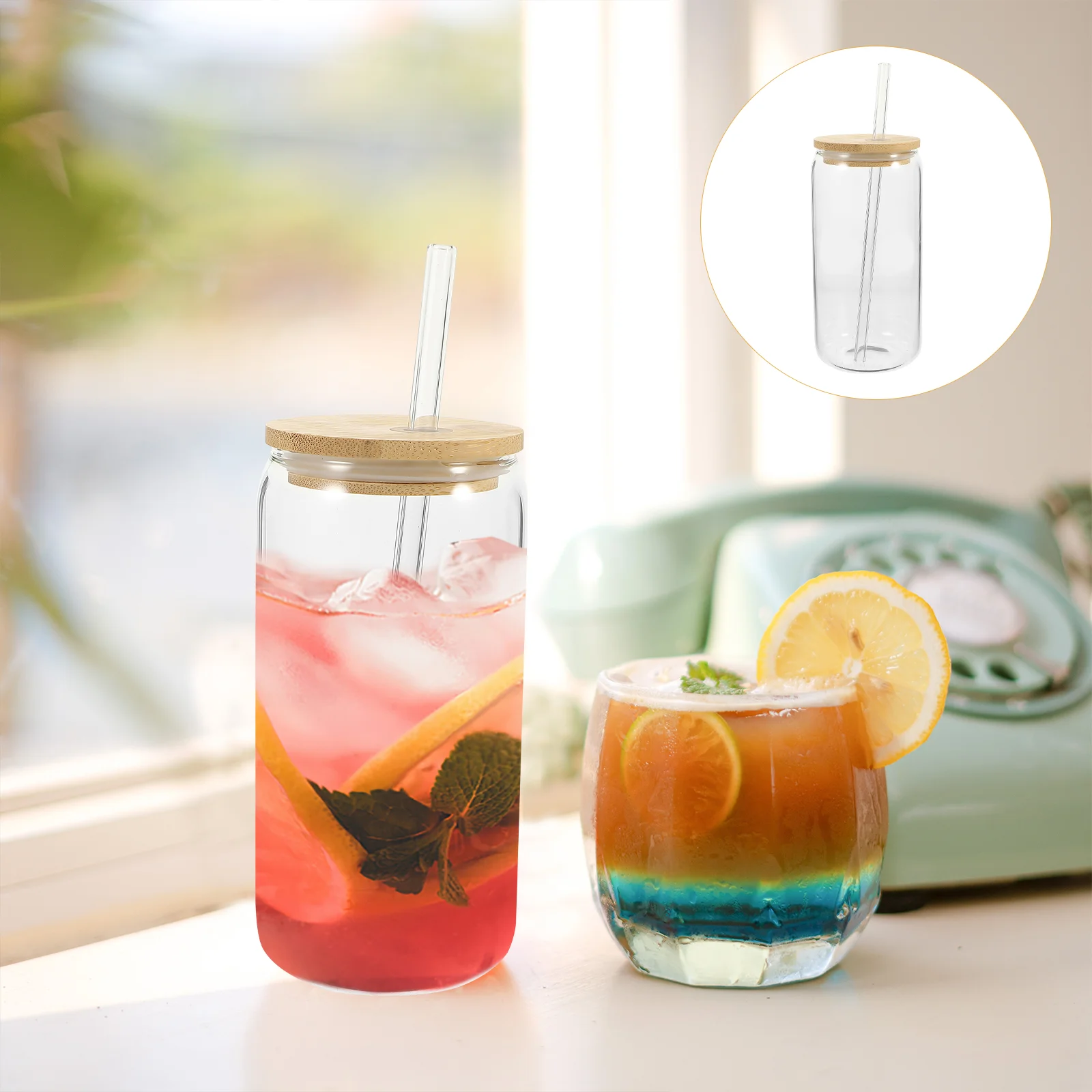 

Bamboo Lid Drink Cup Class Cups with Lids Shot Straw Carton Glass and Coffee Tumbler Travel Clear Mug