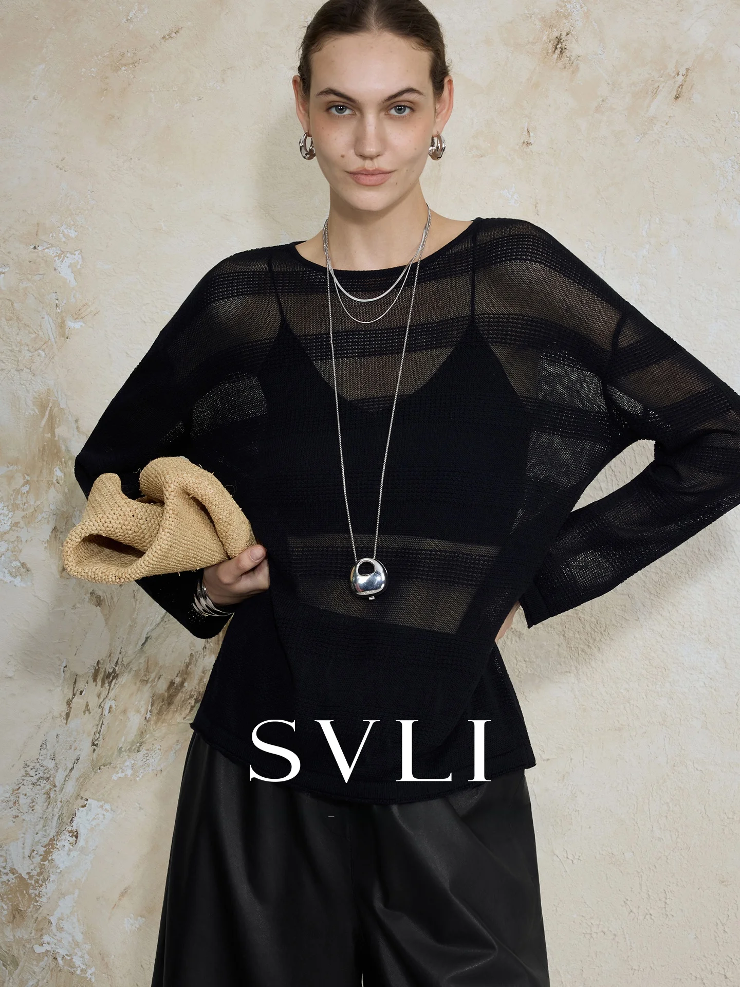 

SVLI Ultra Soft Silken Cotton Knitted Long Sve Cover up with Horizontal Stripes Loose Fit Casual Sle Women's Top