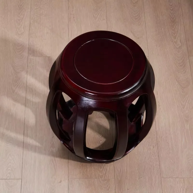 Antique Rosewood Drum Stool, Chinese Traditional Round Seat for Living Room and Guzheng, Solid Wood Low Stool for Balcony
