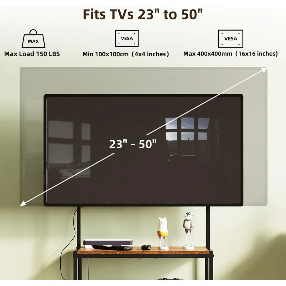 حامل تلفزيون زاوية صغير مقاس 23 بوصة إلى 50 بوصة مع أرفف تخزين لغرفة المعيشة وغرفة النوم، وحوامل تلفزيون أرضية عالمية مع #4