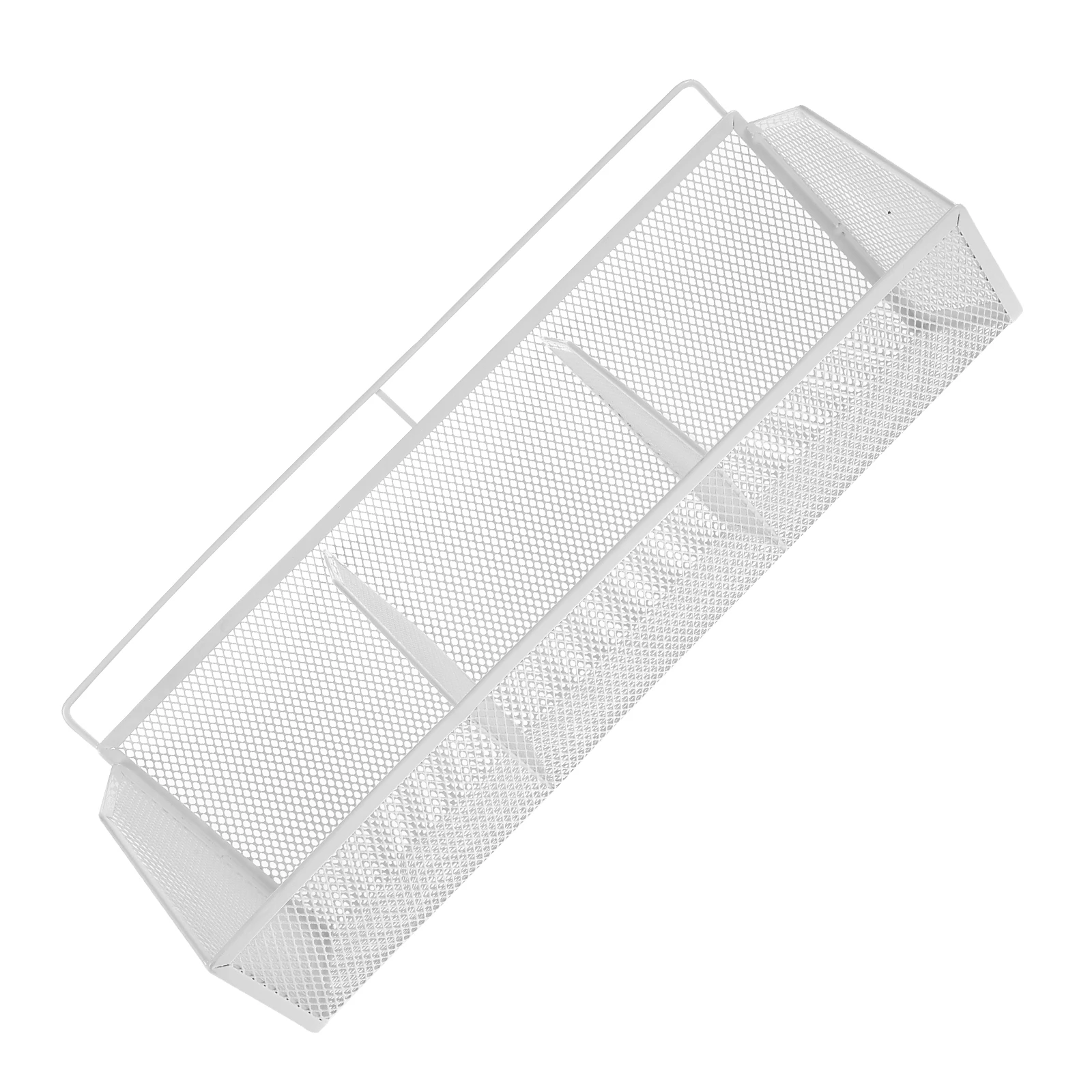 Wire Mesh Desktop Organizer File Box Slanted Compartments Document Holder Pen Paper Clip Notepad White Space-Saving Office