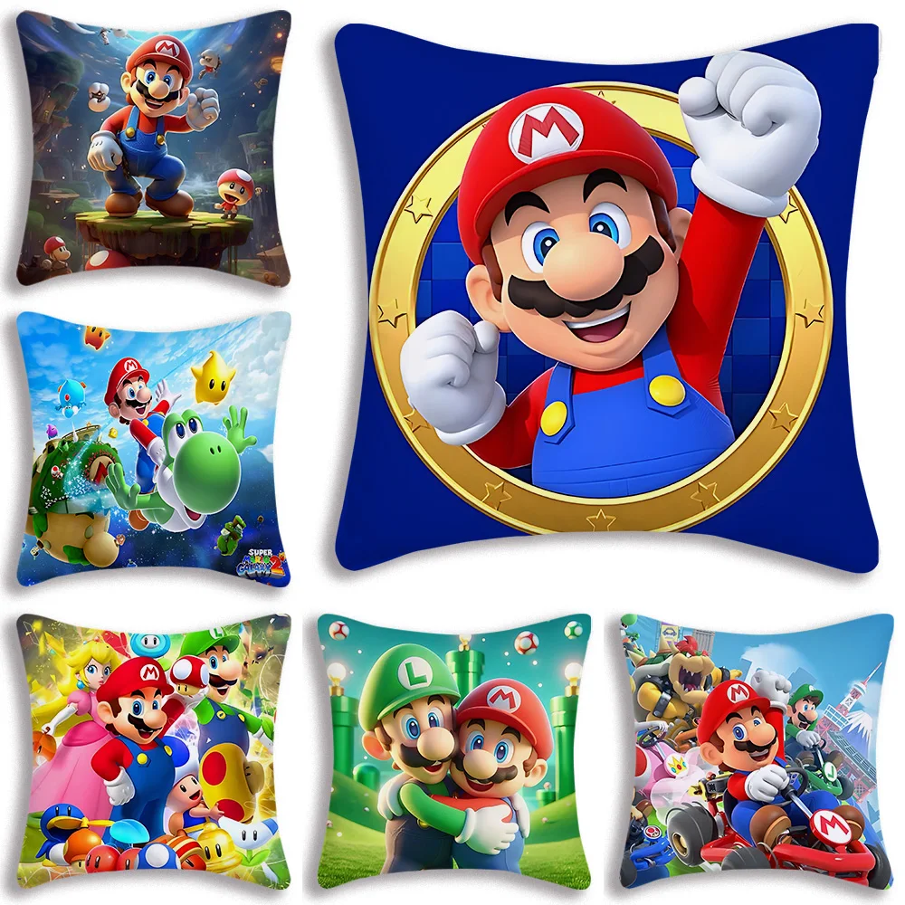 Pillow Covers Cartoon For M-Marios Sofa Decorative Home Double-sided Printing Short Plush Cute Cushion Cover